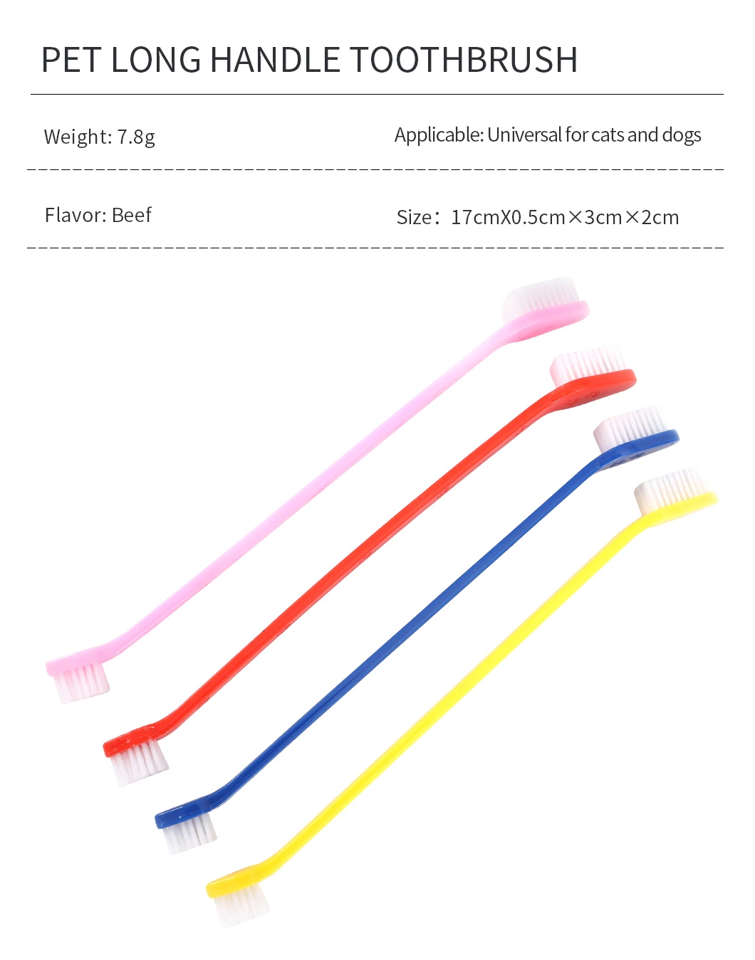 Factory Supplier Low Price Long Handle Durable Soft Double Side Pet Toothbrush