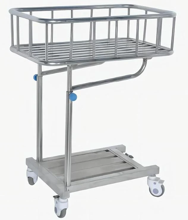 Inb7b Mobile Medical Adjustable Crib Newborn Infant Stainless Steel Baby Basinet with Wheels