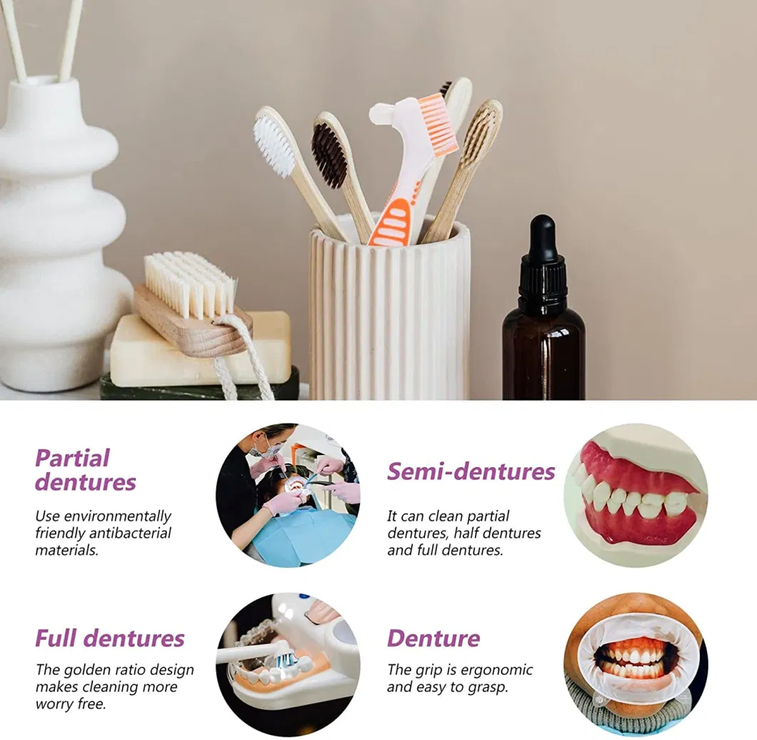 Double Sided Head Hard Nylon Bristle Tooth Brush Denture Cleaning Brush