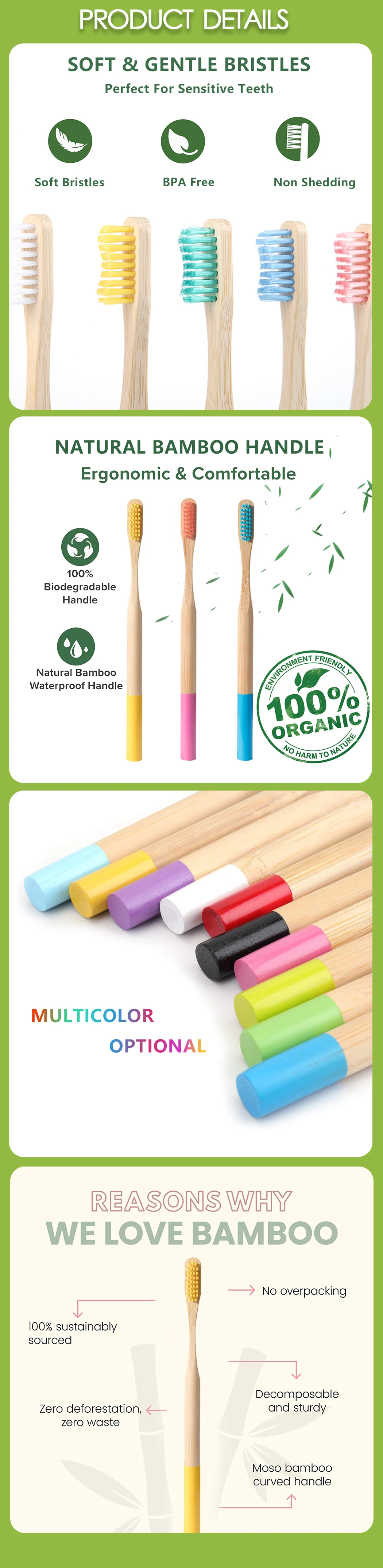 High Quality 100% Eco-Friendly Natural Charcoal Bristle Bamboo Toothbrush