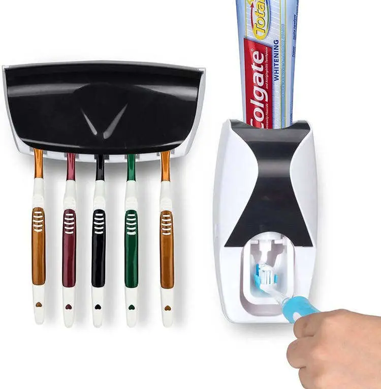 Family Dustproof Toothpaste Wall Mounted Kids Hands Free Toothpaste Squeezer Toothbrush Holder Toothpaste Dispenser Set
