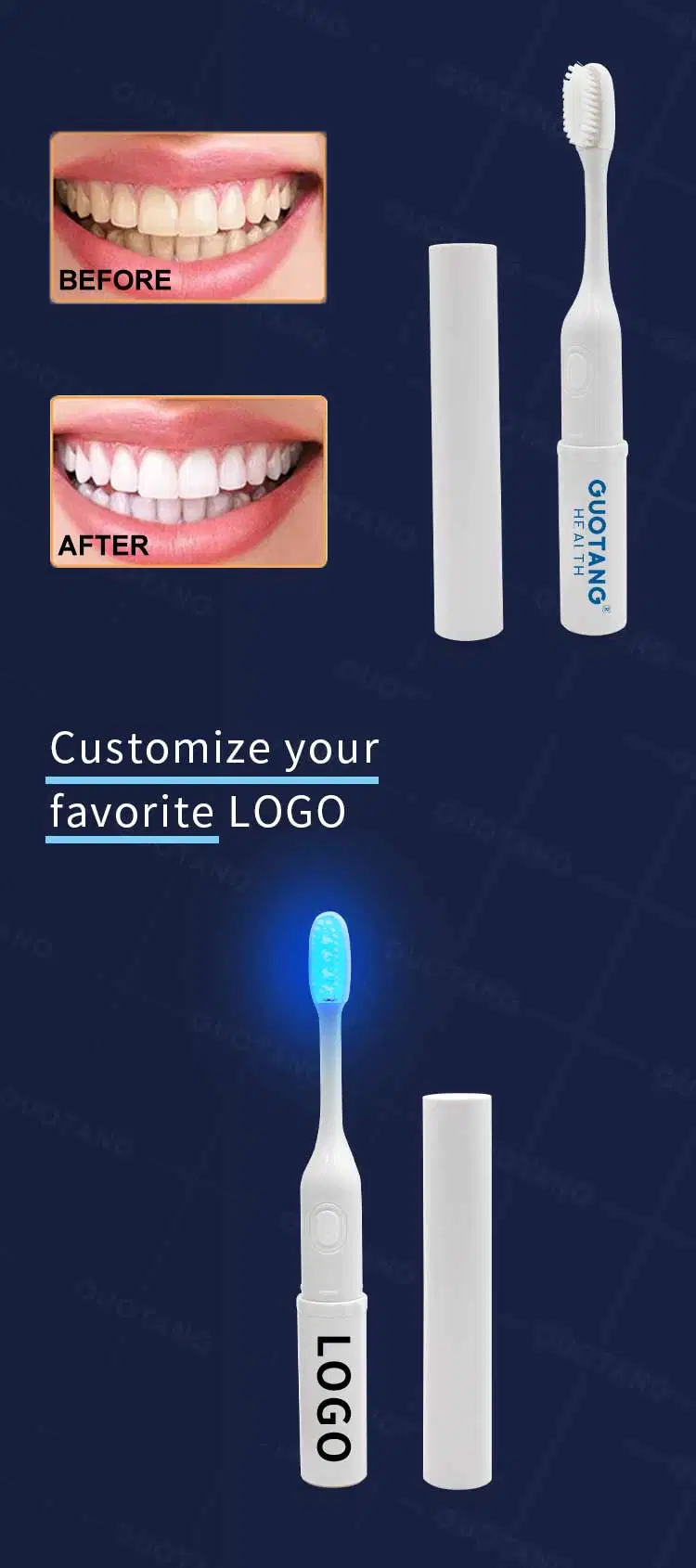 Custom Logo Slim Waterproof Teen Kids Whitening LED Electric Power Toothbrush Set