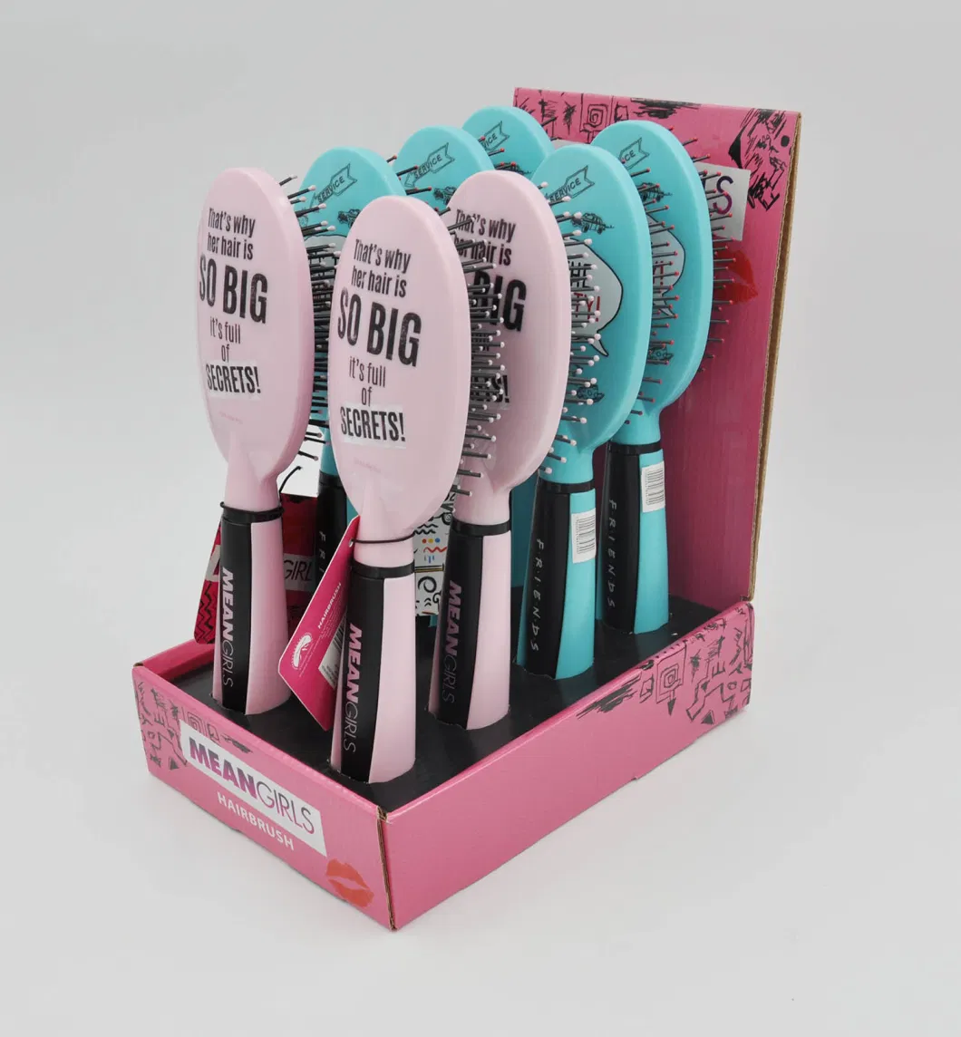 Salon Paddle Air Cushion Hair Brush with UV Printing Package in Cdu