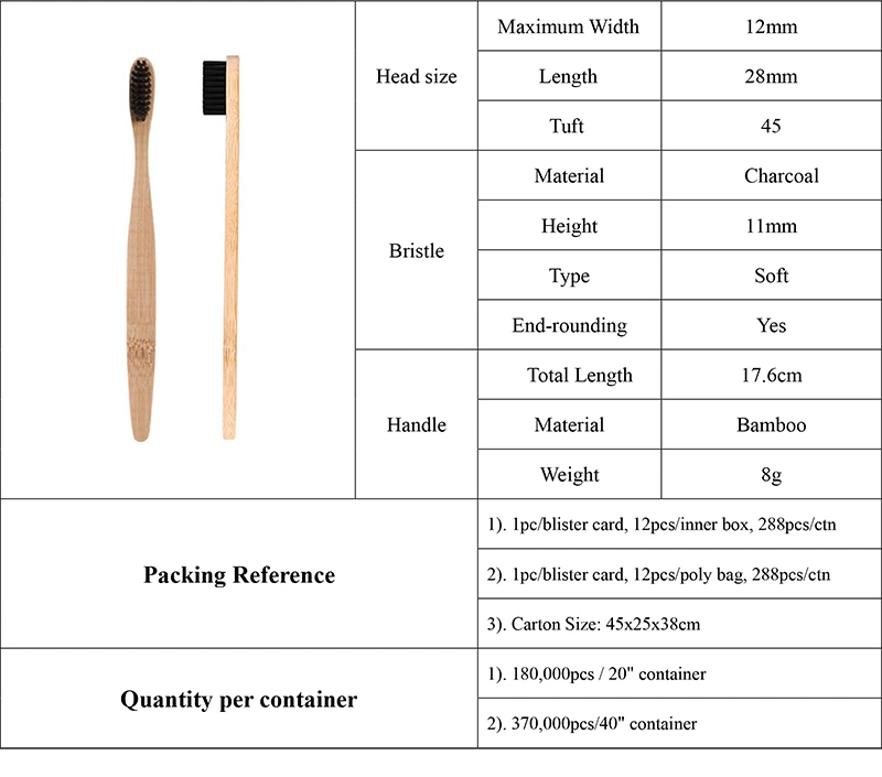 Eco Friendly Charcoal Bristles 4pks Bamboo Toothbrush