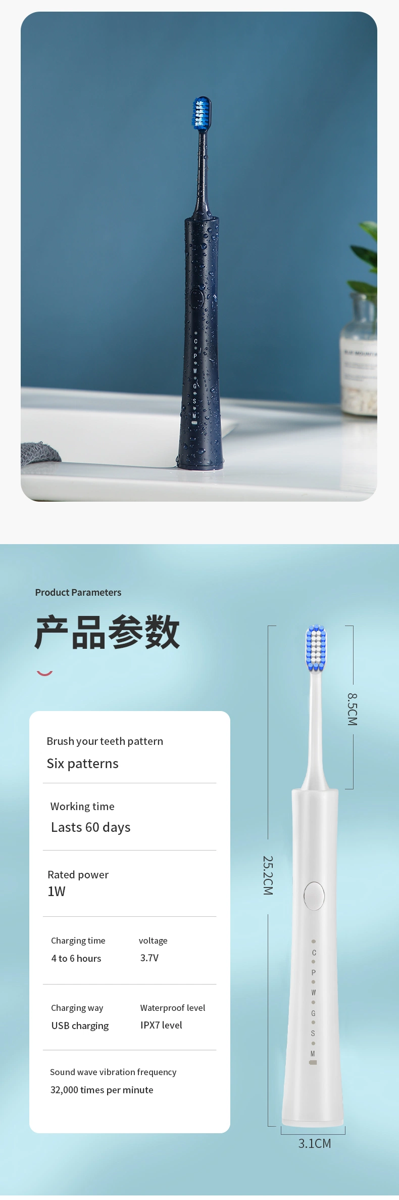 Hot Selling Sonic Oral Electric Toothbrush Ipx7 Ultrasonic 6 Teeth Cleaning Modes Soft Bristles Automatic Dental Care for Adults