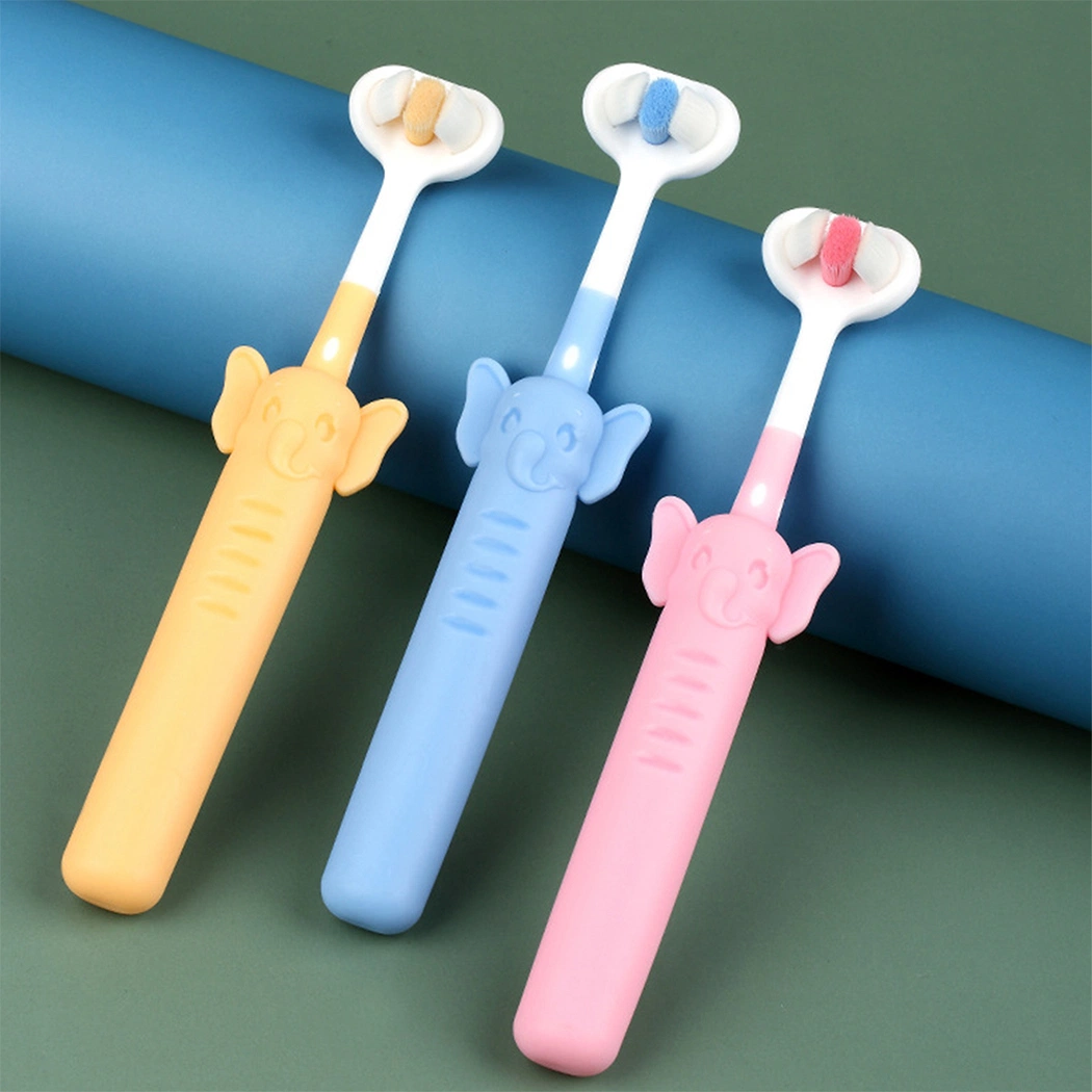 OEM Cute Elephant Design Handle 3-Sided Bristle Toothbrush for Kids