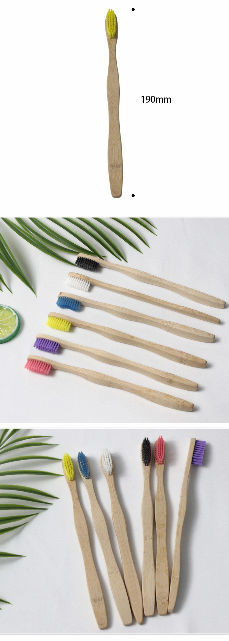 Compost Disposable 190mm Bamboo Toothbrush with Custom Logo
