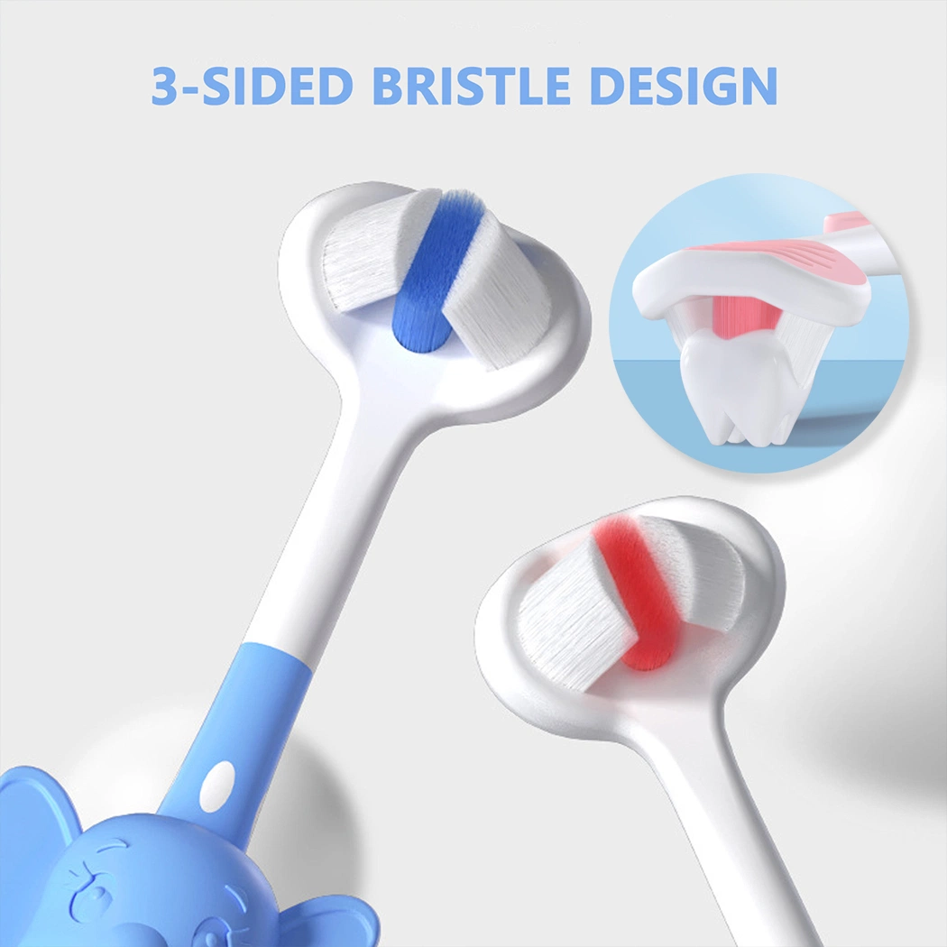 OEM Cute Elephant Design Handle 3-Sided Bristle Toothbrush for Kids