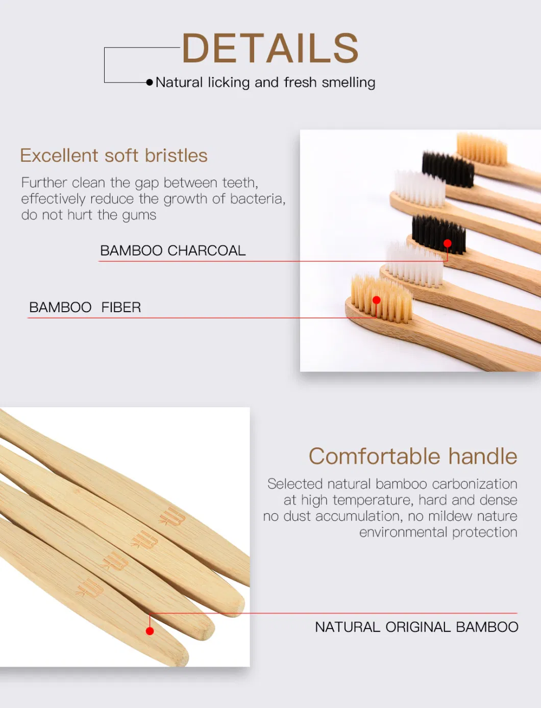 Ecological Recyclable Toothbrush with Bamboo Handle&Nylon Bristles