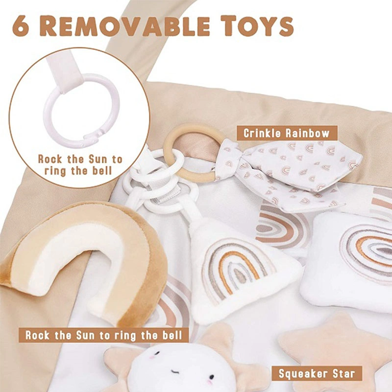 Washable Baby Gym Activity Play Mat with 6 Set Mini Plush Stuffed Toys