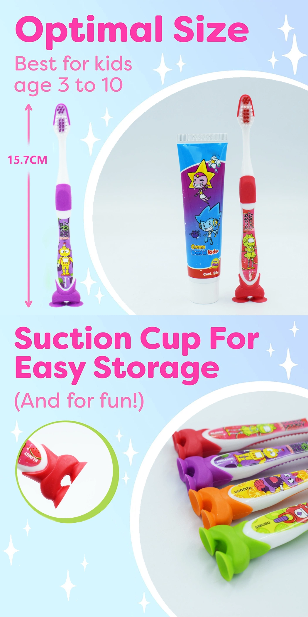 OEM Soft Bristle Suction Cup Stand Colorful Children Kids Toothbrush