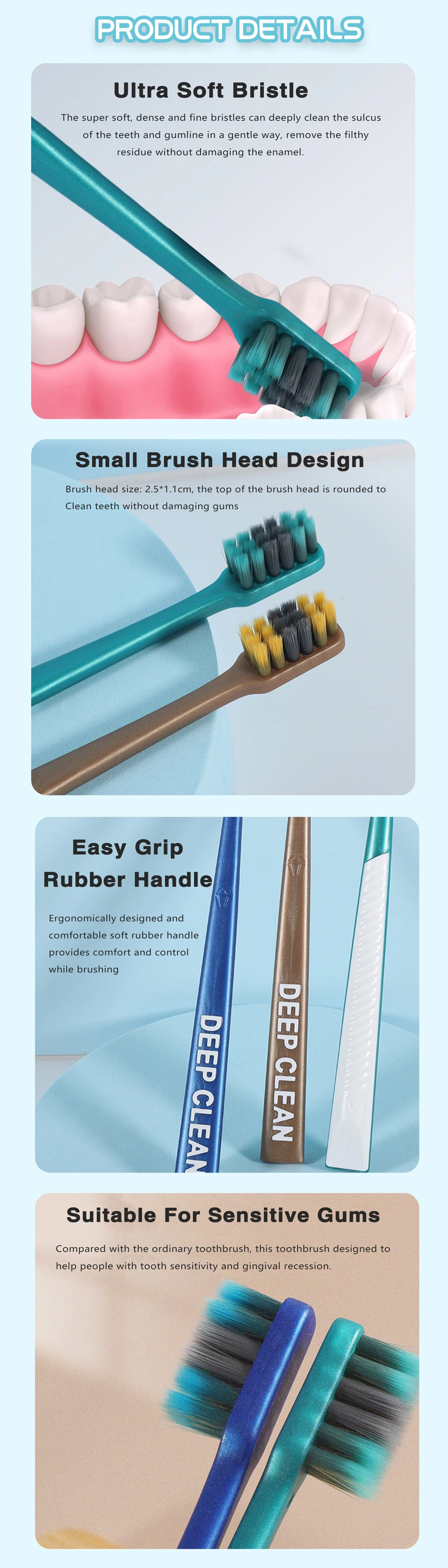 Free Sample Ultra Soft Bristle Small Brush Head Adult Toothbrush