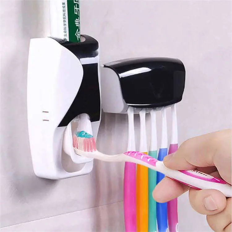 Family Dustproof Toothpaste Wall Mounted Kids Hands Free Toothpaste Squeezer Toothbrush Holder Toothpaste Dispenser Set
