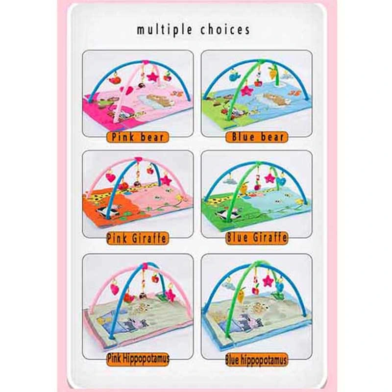 Foldable Washable Multi Color Baby Activity Gym Play Mat with Cute Star Stuffed Toy