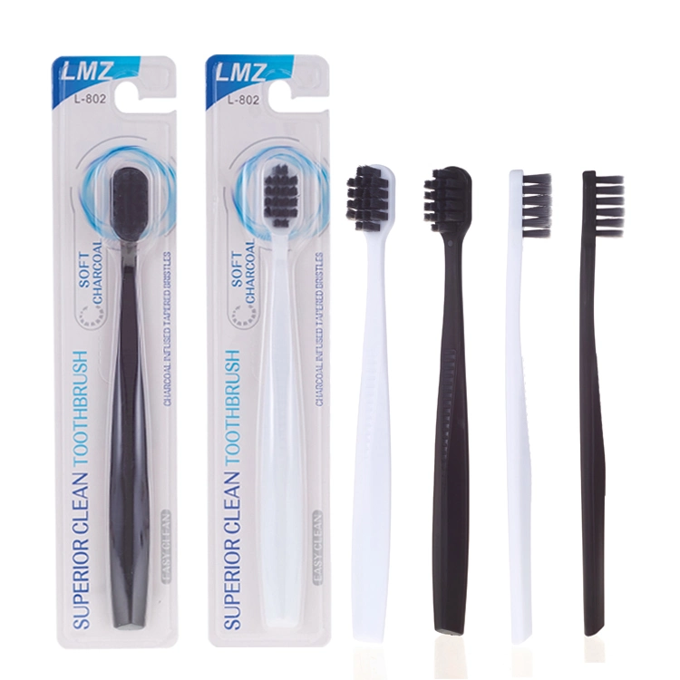 Manufacturer Custom Logo Activated Charcoal Soft Bristles Whitening Teeth Adult Plastic Manual Toothbrush