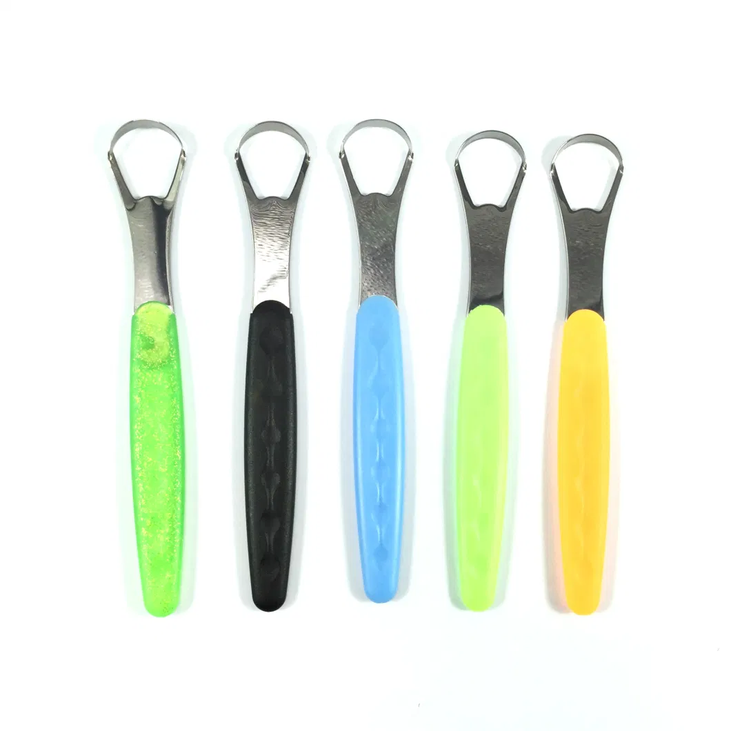 Plastic Handle Stainless Steel Tongue Cleaner Scraper with Box