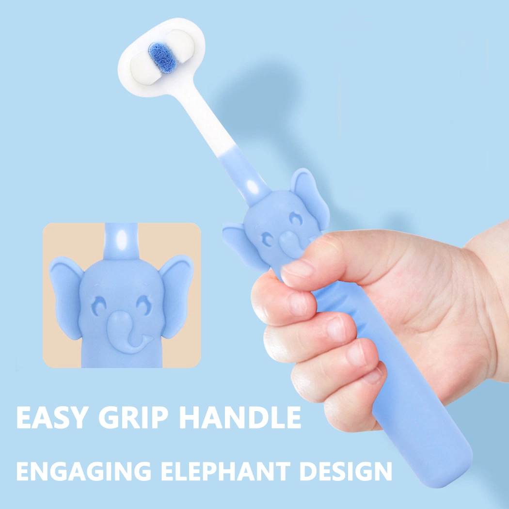 OEM Cute Elephant Design Handle 3-Sided Bristle Toothbrush for Kids