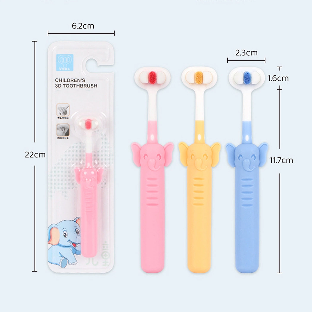 OEM Cute Elephant Design Handle 3-Sided Bristle Toothbrush for Kids