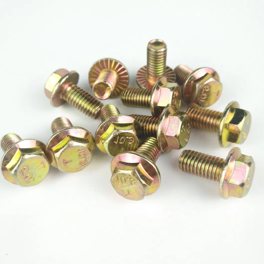 Yellow Zinc Flange Bolt Grade 4.8 Fasteners Wholesale Carbon Steel 4.8/ 8.8/ 10.9/ 12.9 Ect DIN Fully Thread 10mm-500mm Building