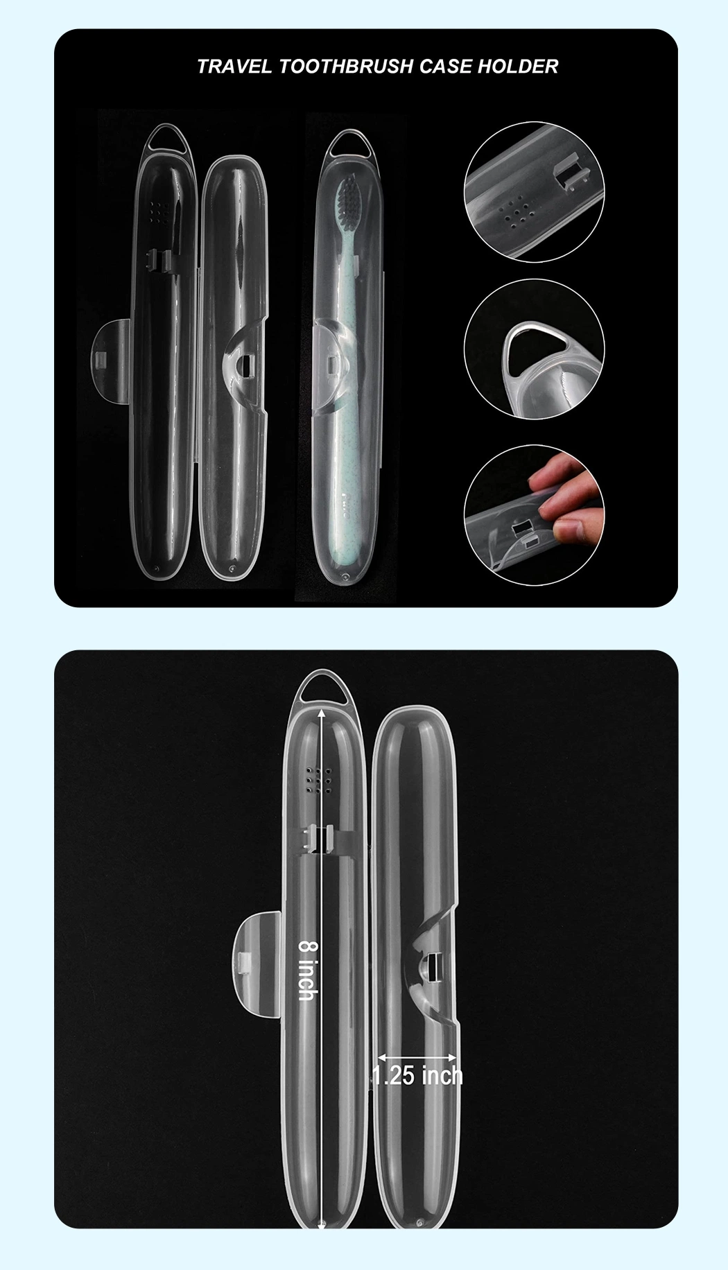 Transparent Plastic Portable Travel Toothbrush Case with Hook