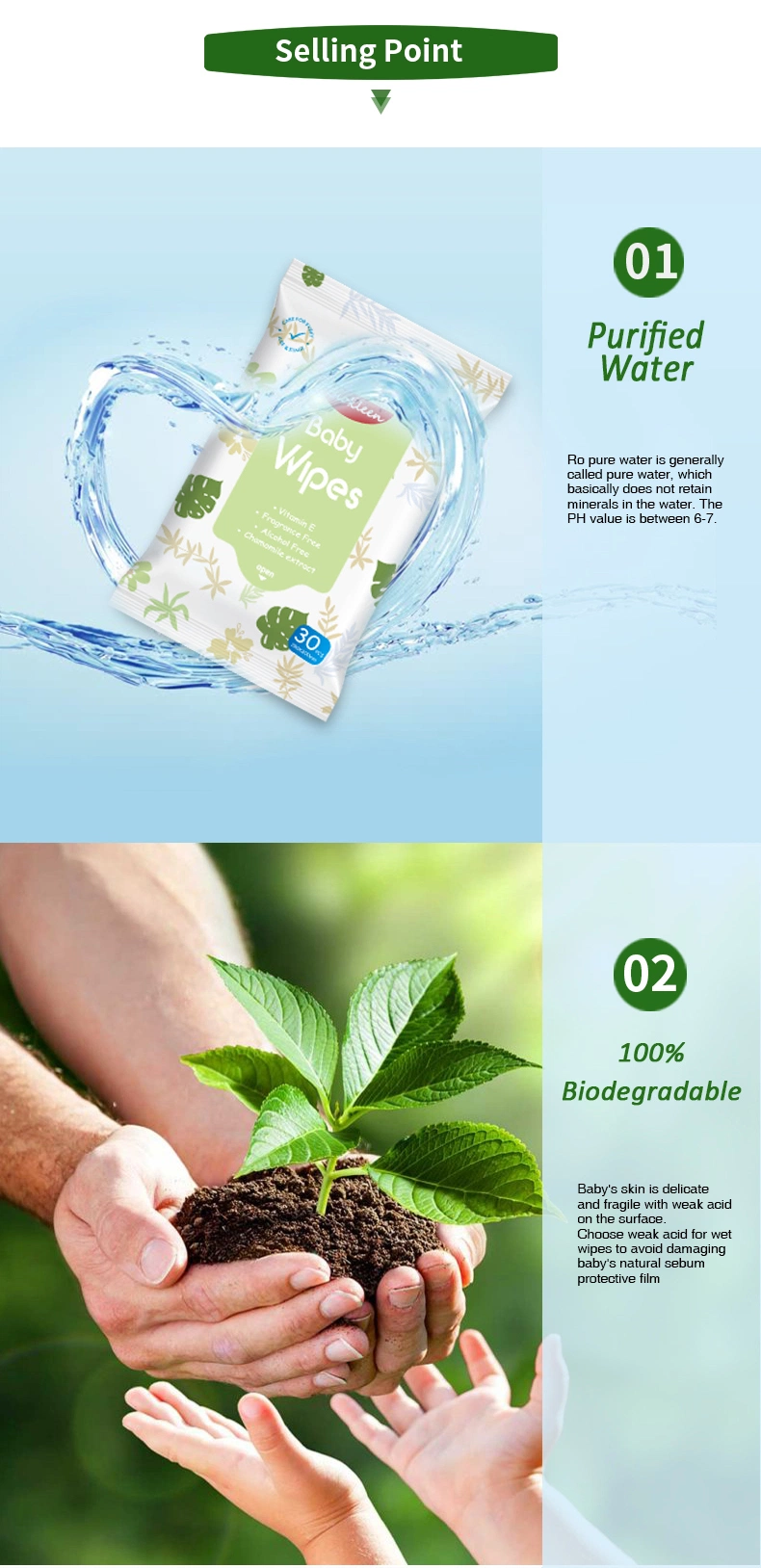 Biokleen 100PCS Cheap Plant Based Compostable Individually Wrapped Portable Alcohol Free Travel Size Organic Baby Wet Tissue Wipes