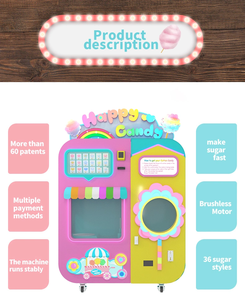 24 Hours Self Service Coin Operated Automatic Cotton Candy Product Candy Floss Vending Machine