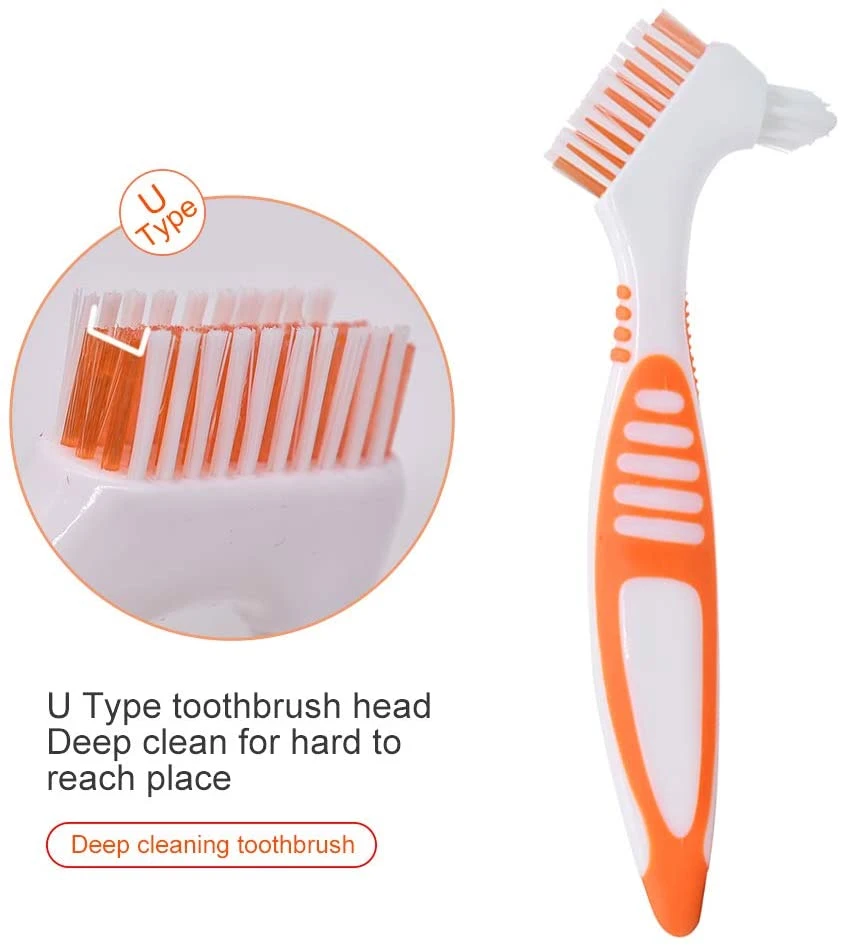 Double Sided Head Hard Nylon Bristle Tooth Brush Denture Cleaning Brush