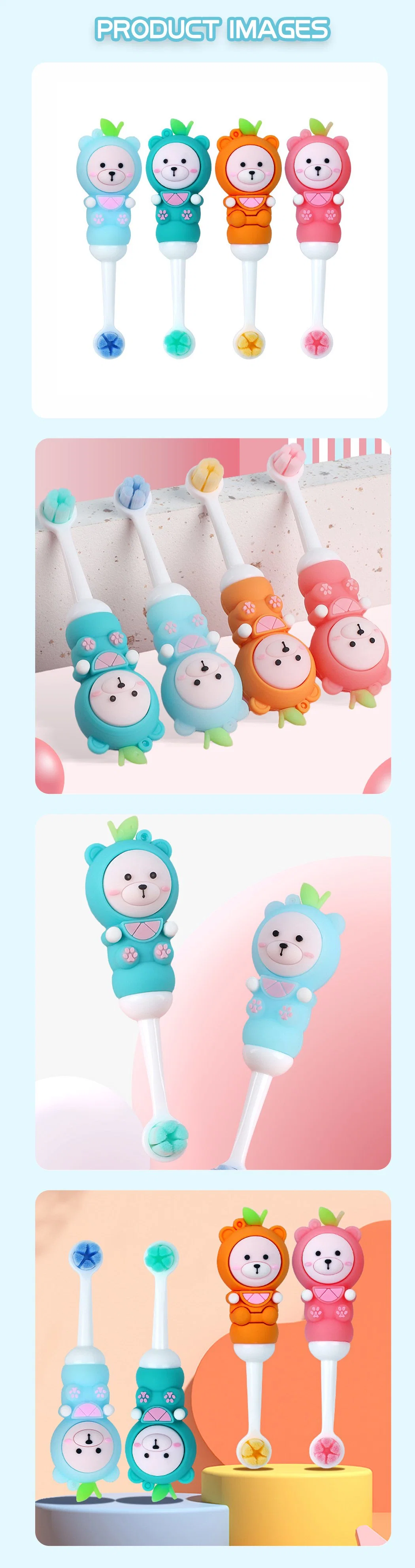 Small Head Brush Cute Bear Rubber Handle Baby/Kids Toothbrush