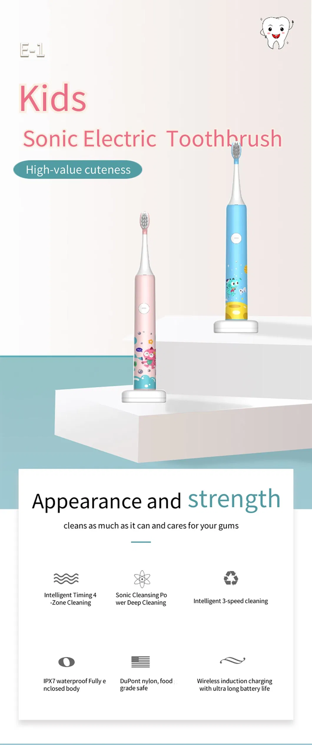 Soft Gentle Children OEM Ipx7 Waterproof Manufacture Kids Sonic Electric Toothbrush