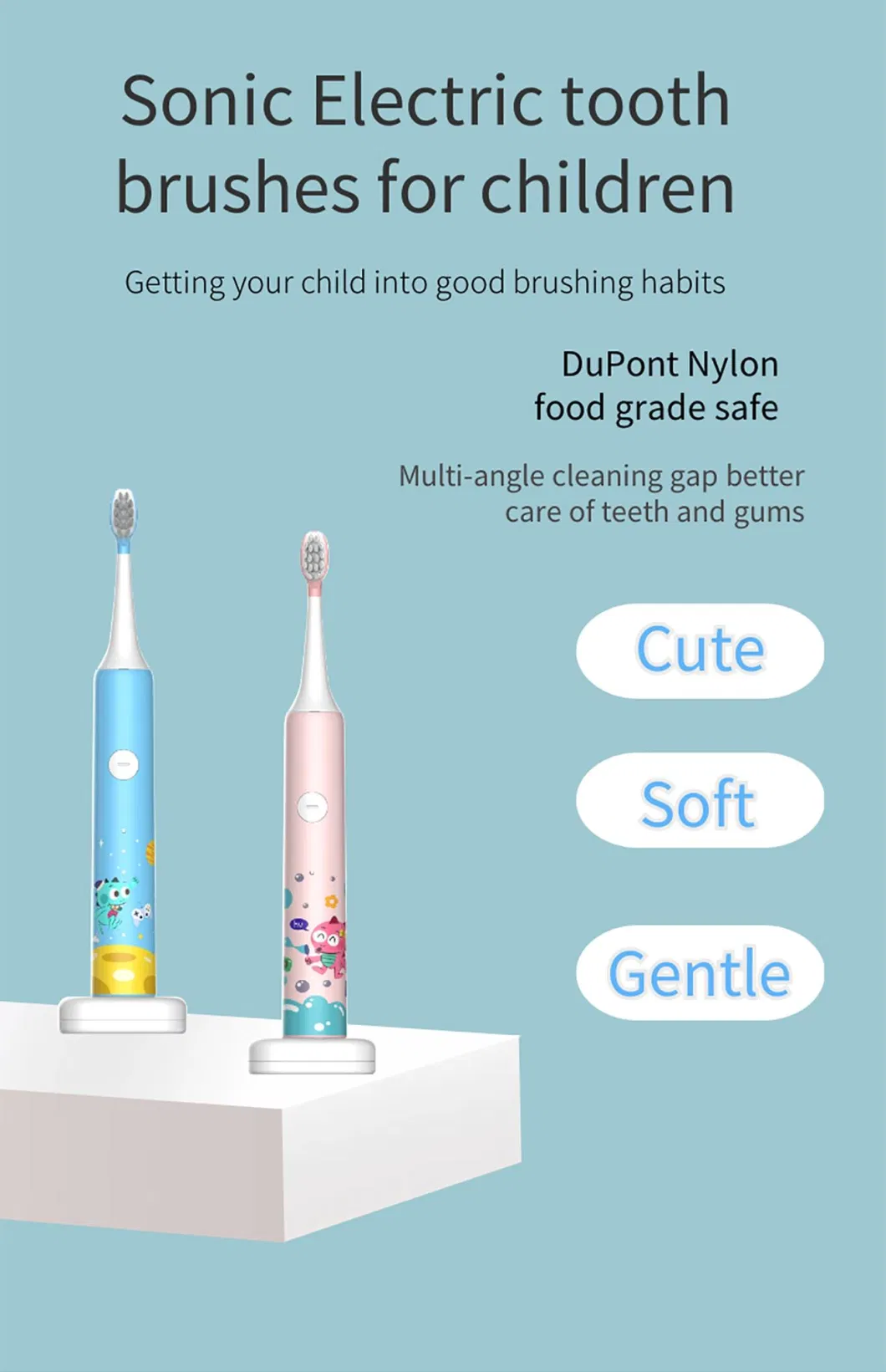 Soft Gentle Children OEM Ipx7 Waterproof Manufacture Kids Sonic Electric Toothbrush