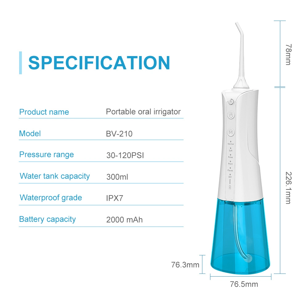 Professional Manual Water Flosser 300ml Tank Mini Cordless Oral Irrigator