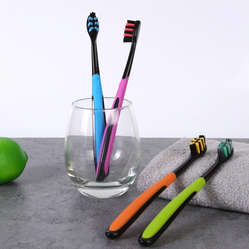 High Quality Profiled Hole Soft Bristles Rubber Handle Adult Toothbrush