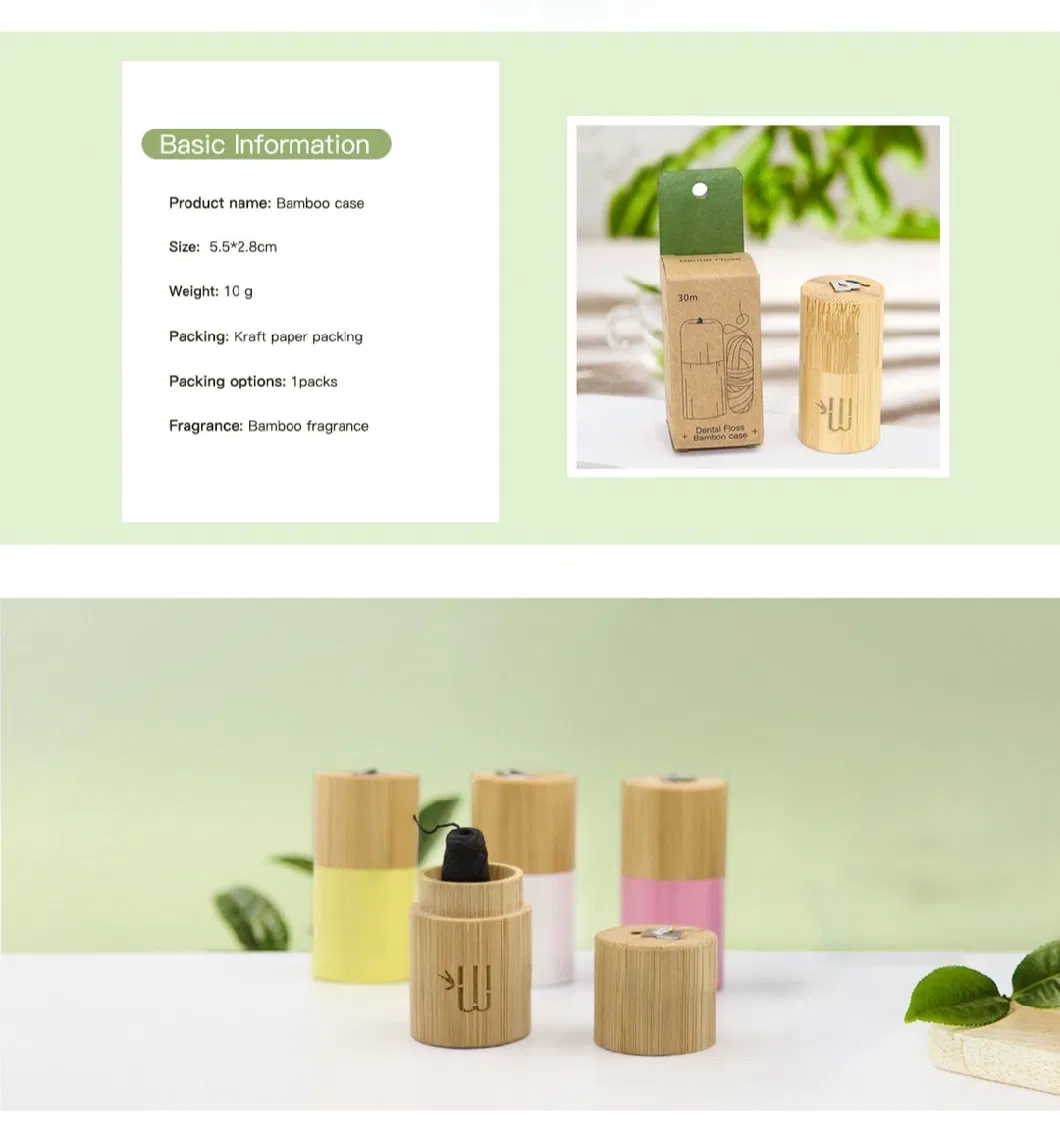 Bamboo Charcoal Dental Floss with Bamboo Tube Vegan Biodegradable