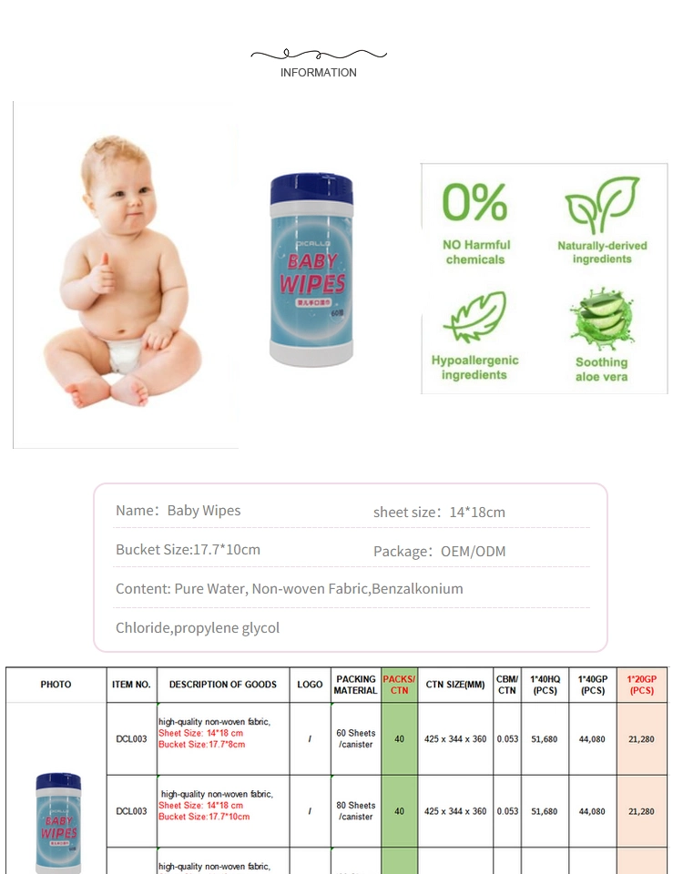 Safe Natural Formular Custom Biodegradable Organic Bamboo Water Tissue Paper Clean Baby Wet Wipe for Hand and Face