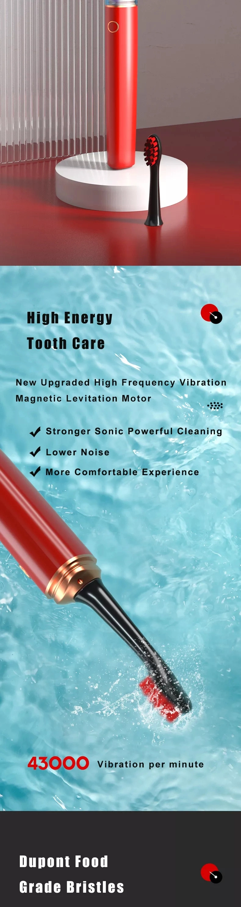 Portable Mini Electric Toothbrush USB Rechargeable Transparent Sonic Toothbrush Travel for Adults