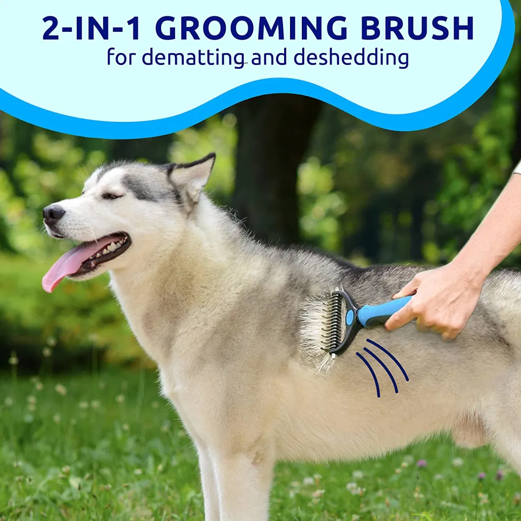 Blue and Black Stainless Steel Double Sided Hair Removal Pet Grooming Brush