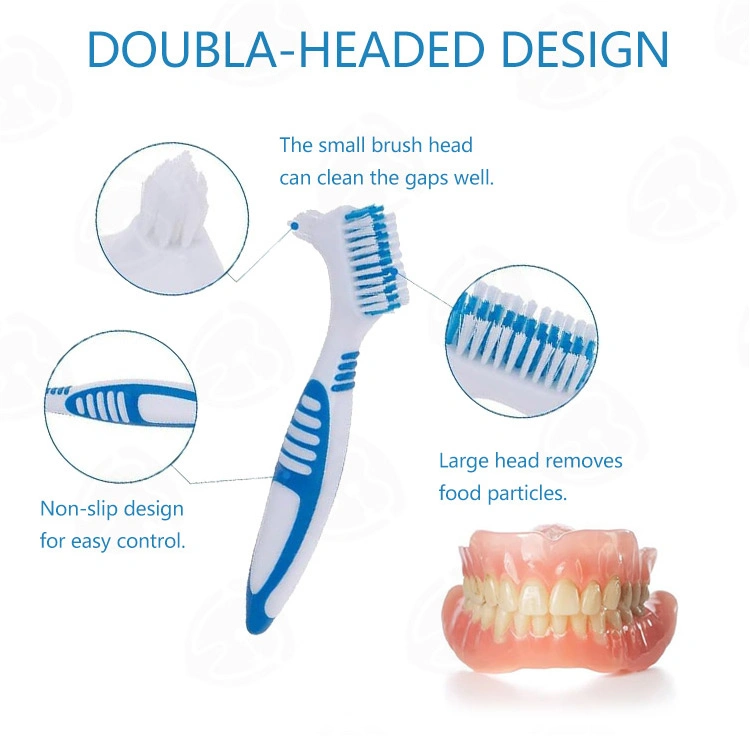 Double Bristle Head Portable Denture Cleaning Brush False Teeth Brush for Denture Care