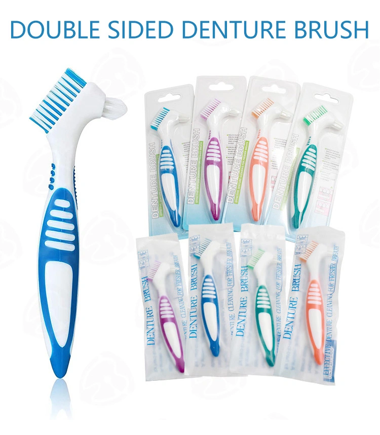 Double Bristle Head Portable Denture Cleaning Brush False Teeth Brush for Denture Care