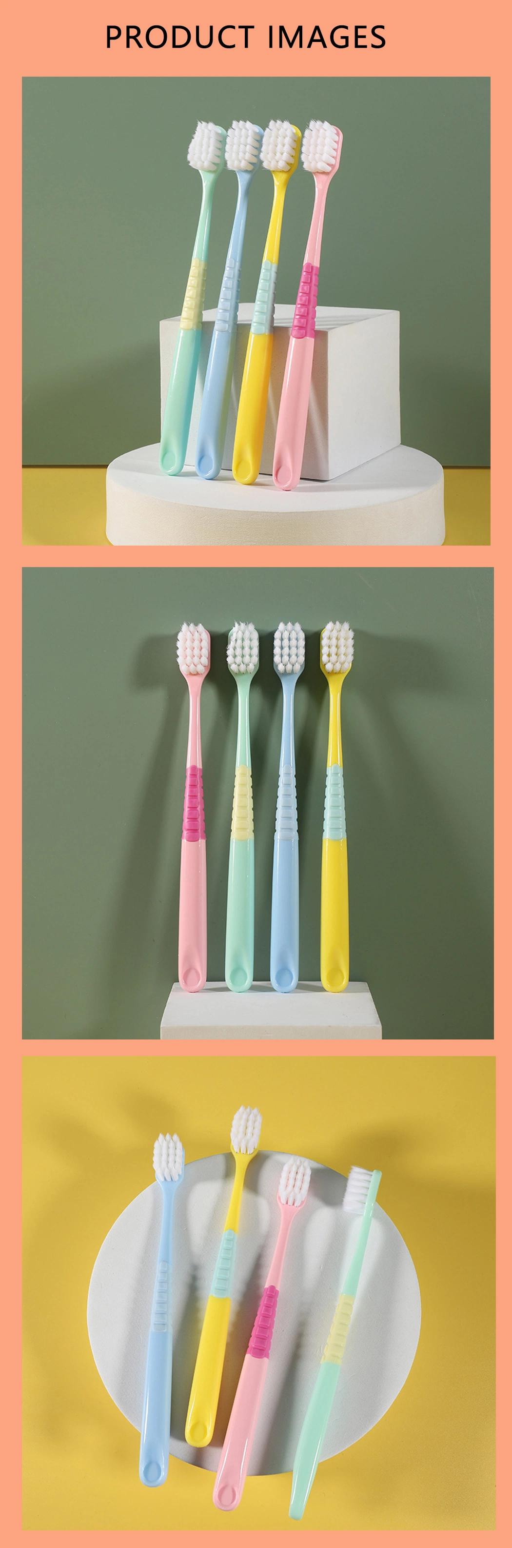 OEM Multicolour Rubber Anti Slip Handle Adult Soft Bristle Toothbrush