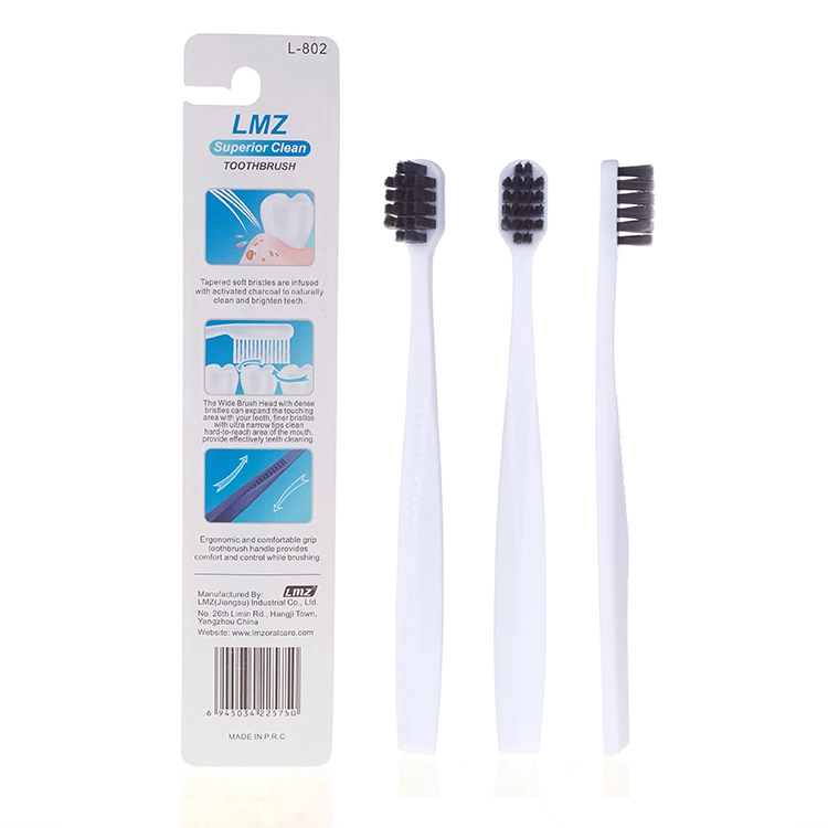 Manufacturer Custom Logo Activated Charcoal Soft Bristles Whitening Teeth Adult Plastic Manual Toothbrush