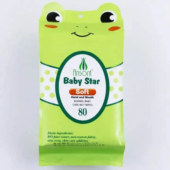 Biodegradable Wet Tissue 80 Count Soft Non-Woven Baby Wipes with Lid for Babies Skin Clean