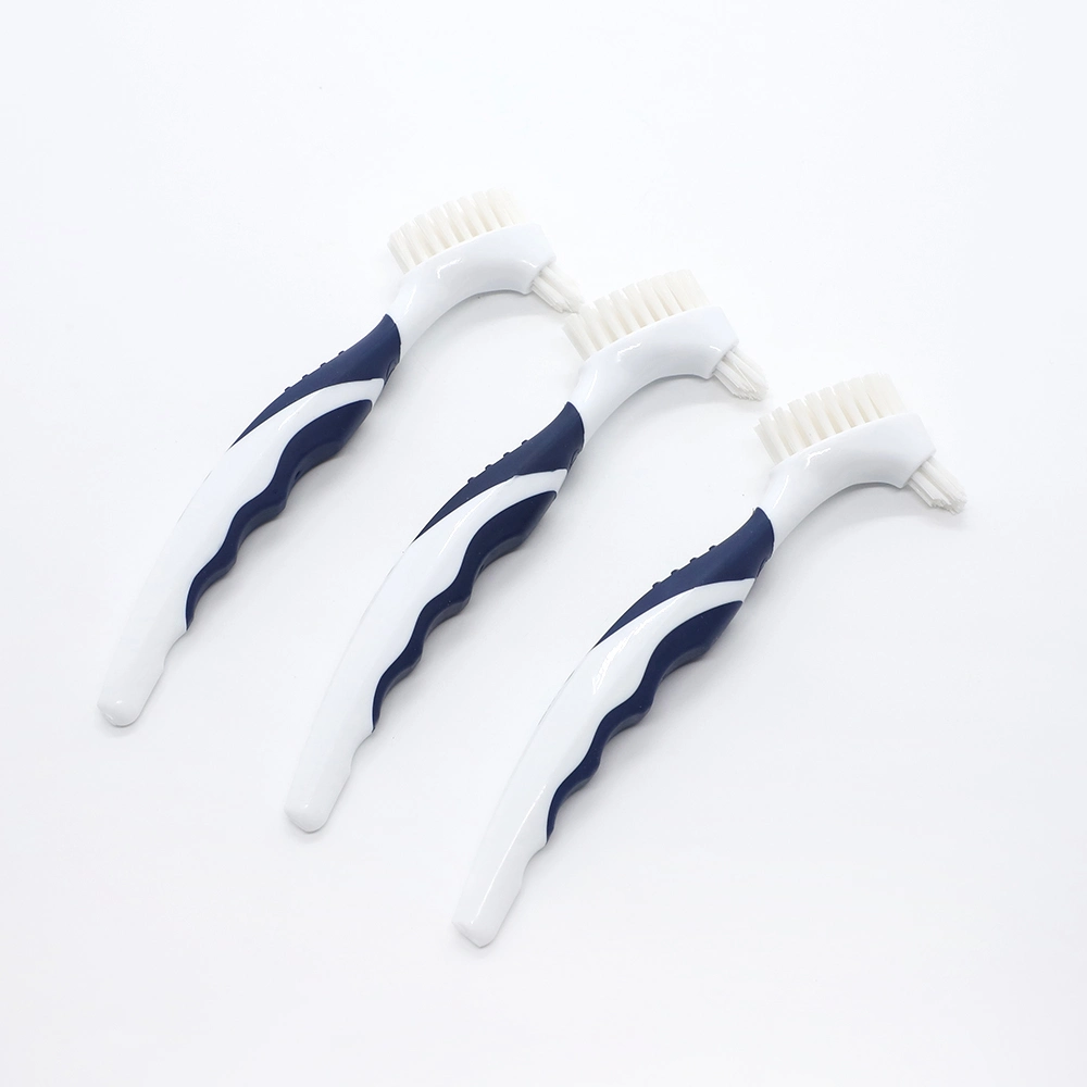 Double Head Nylon Bristle Denture Cleaning Brush with Blister Card OEM Customized Logo