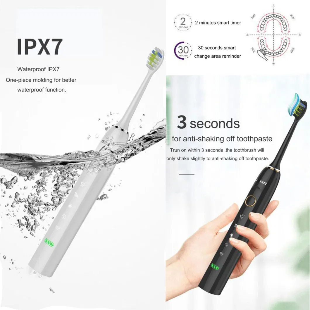 D72 China Supplier High Quality OEM/ODM Ipx7 Waterproof Vibrating Black Sonic Electric Toothbrush with Sonic Motor and DuPont Bristle Head