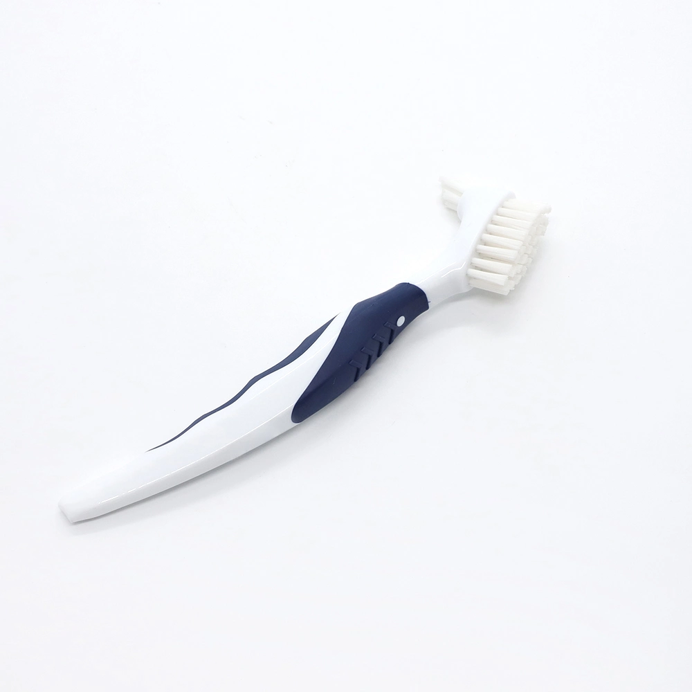 Double Head Nylon Bristle Denture Cleaning Brush with Blister Card OEM Customized Logo