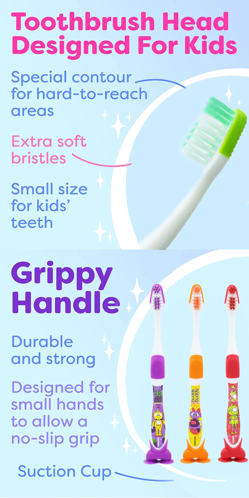 OEM Soft Bristle Suction Cup Stand Colorful Children Kids Toothbrush