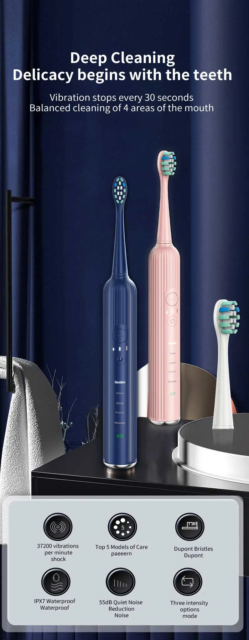 5 Models Rechargeable Toothbrush Factory OEM ODM Sonic Electric Toothbrush