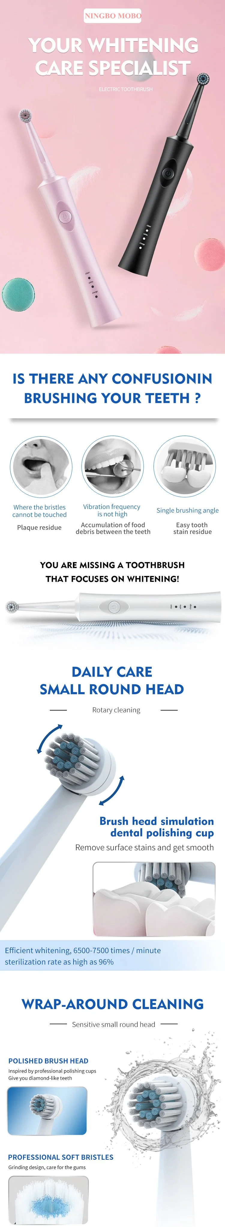 Customizable OEM&ODM Round Toothbrush Head Ipx7 Waterproof Oscillating Electric Toothbrush