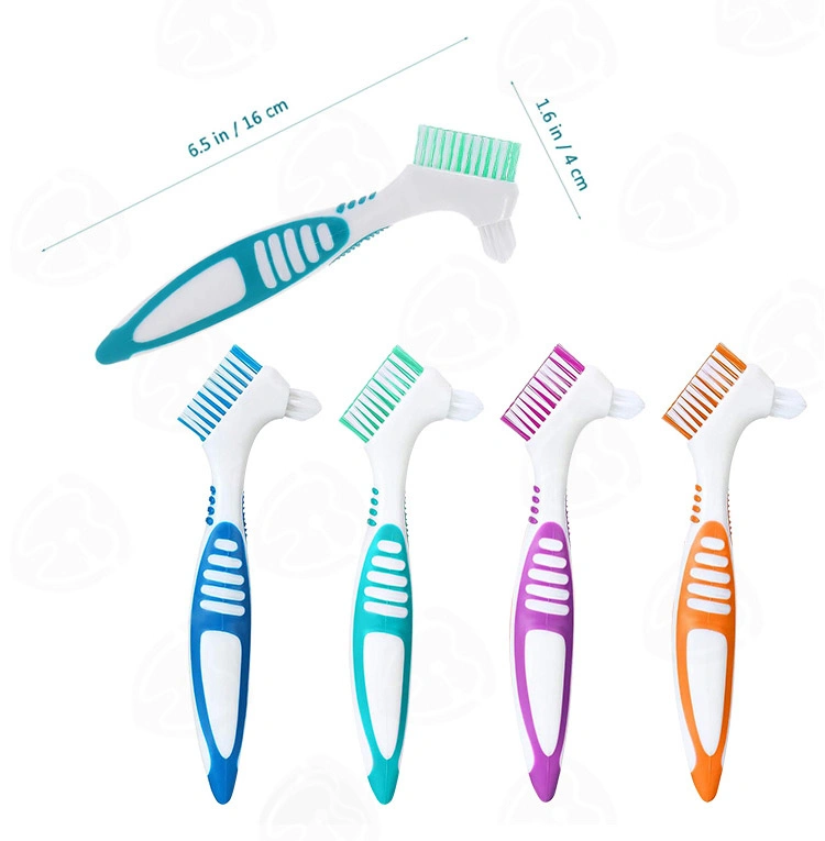 Double Bristle Head Portable Denture Cleaning Brush False Teeth Brush for Denture Care