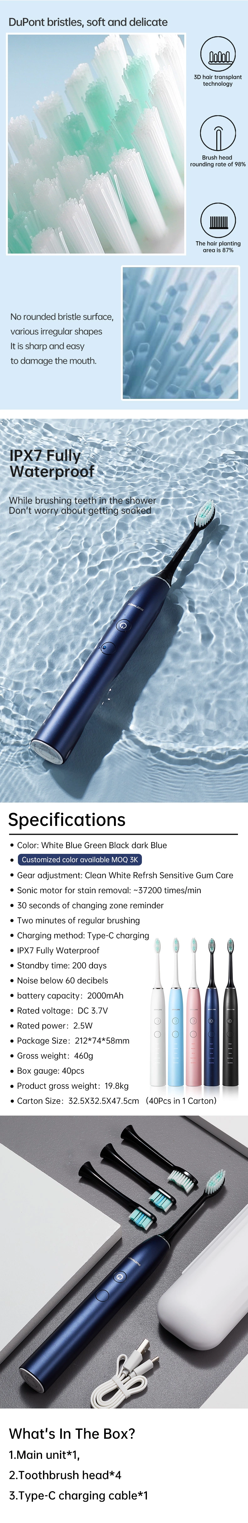 China Manufacturer Ipx7 40000 Strokes Automatic Rechargeable Sonic Electronic Electric Toothbrush