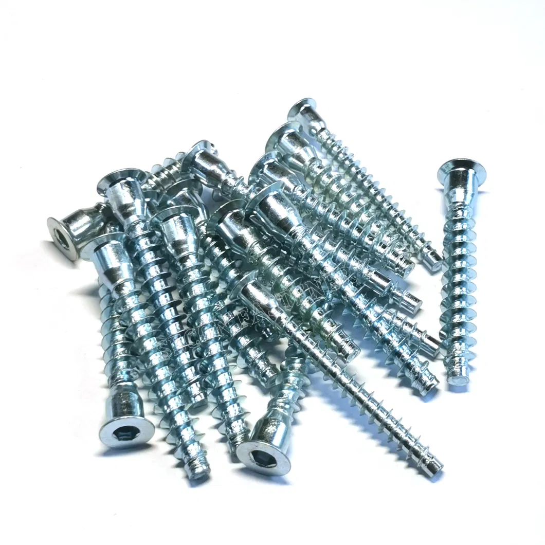 China Manufacture Custom Hex Socket Furniture Screw Flat Point Wooden Bolt Carbon Steel Wood Confirmat Screw Furniture Screw Chipboard Thread
